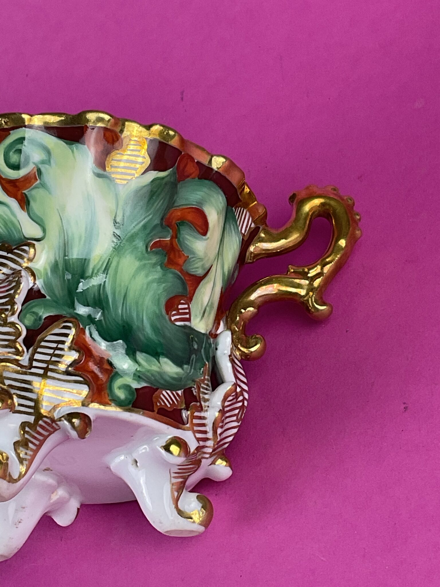 Prunkvolle Biedermeier Tasse mit Untertasse, Fa. Ellbogen, Böhmen, 1846 – Bild 8