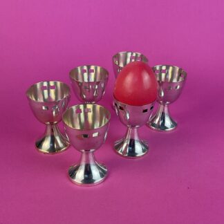 6 versilberte Jugendstil Eierbecher, Fa. WMF, Geislingen, um 1900