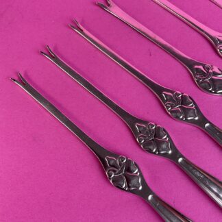 6 versilberte Art Deco Hummergabeln, Fa. Cohr, Dänemark, um 1940