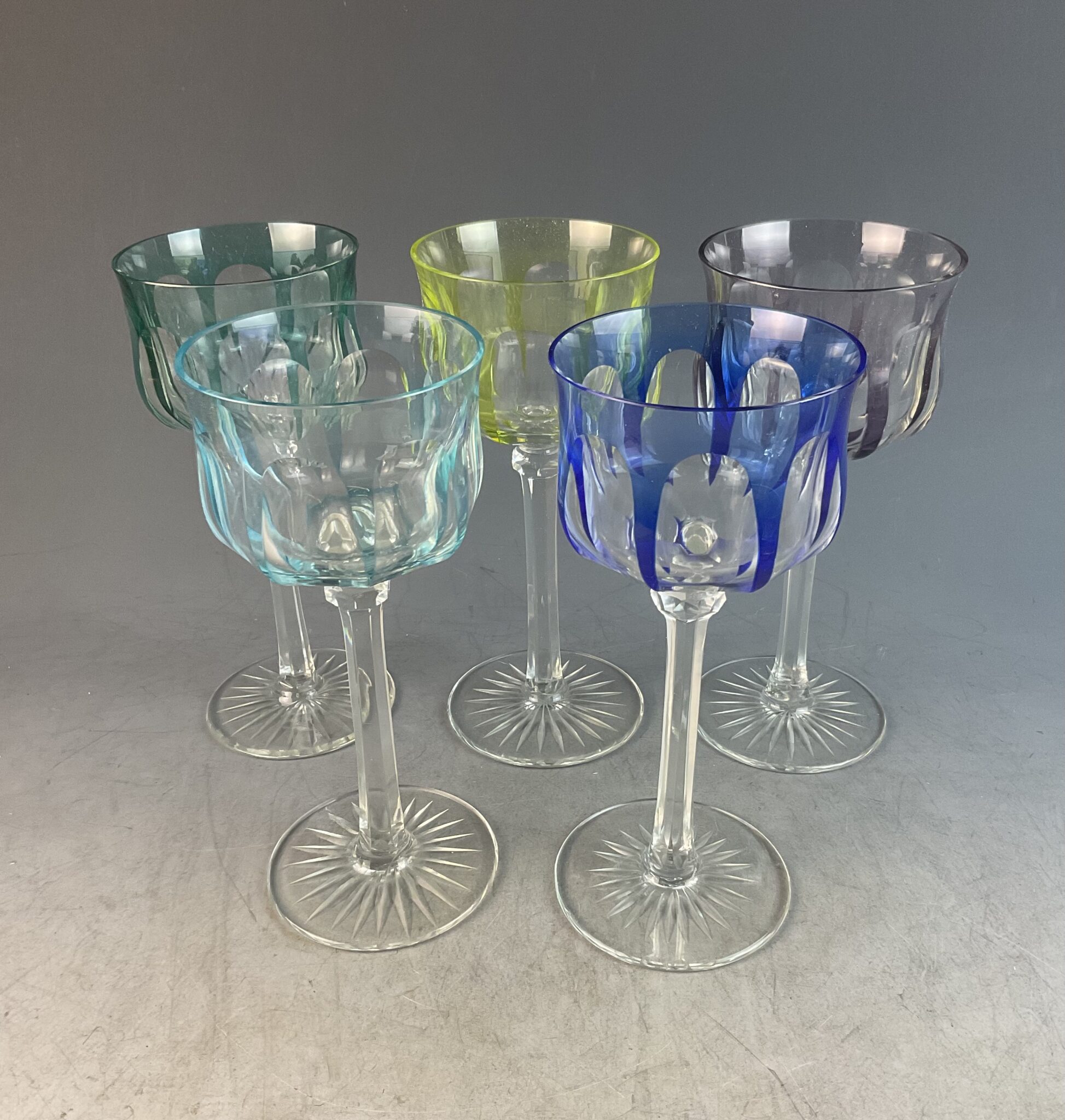 5 Art Deco Weingläser, Fa. Moser, Karlsbad, um 1930