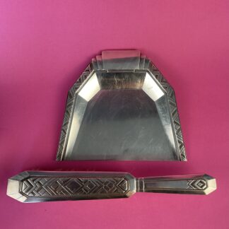 Versilberter Art Deco Tischbesen mit Schaufel, Frankreich, um 1935
