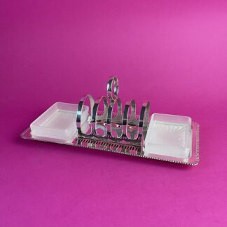 Midcentury Toastrack mit zwei Glasschalen, England, um 1950